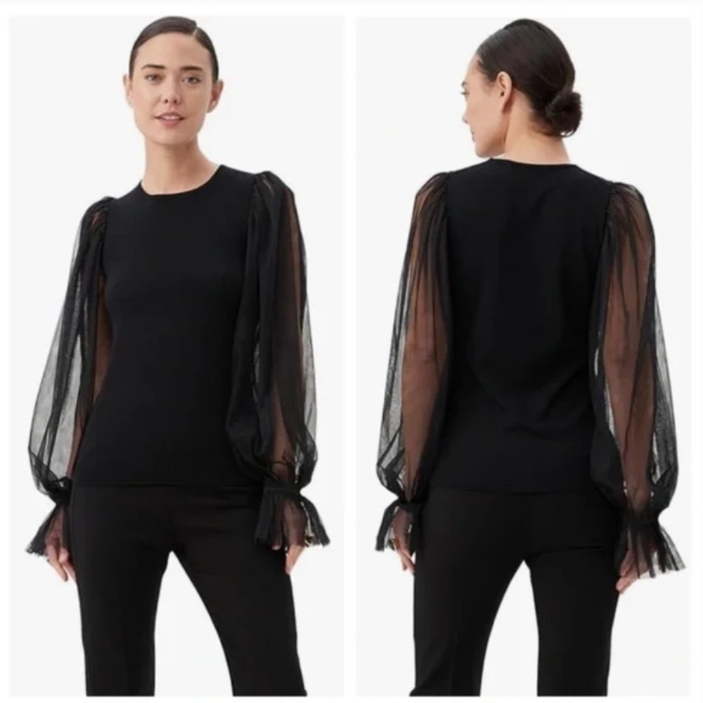 Trina Turk size M Rhea 2 sweater black 100% Merino wool mesh long sleeves - Picture 13 of 13